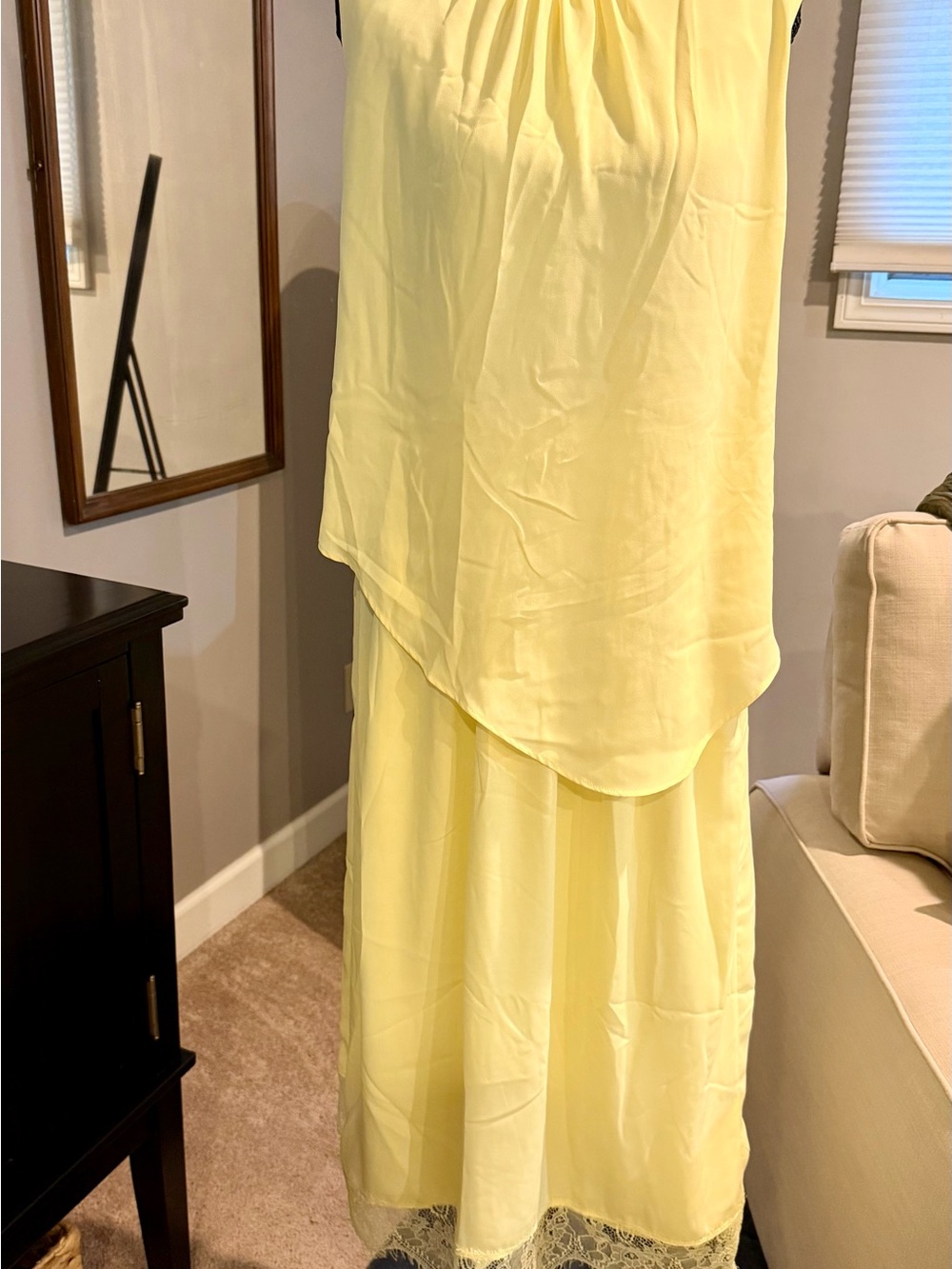 Anthropologie Light Yellow Layered Maxi Skirt